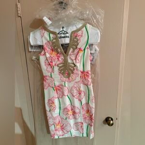 Lilly Pulitzer Floral Sleeveless Dress with Pink and Green Accents
